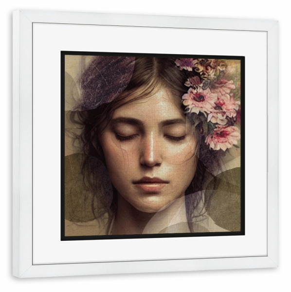Poster mit Rahmen weiß "LINEN - woman keep thinking" artboxONE - Abstrakt,Menschen