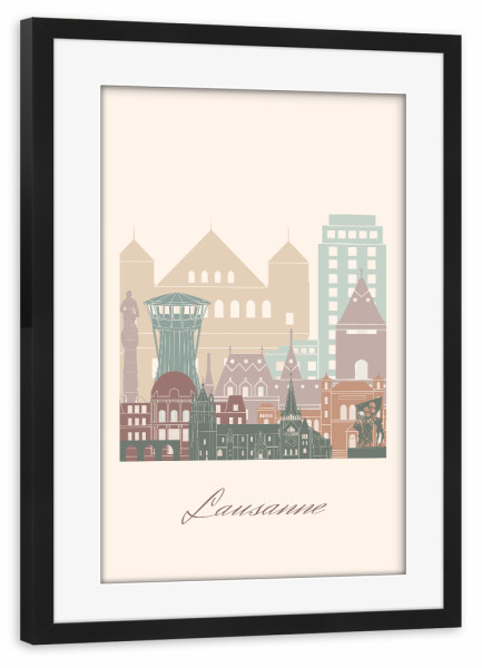 Poster mit Rahmen schwarz "Skyline von Lausanne-Salbeigrün" artboxONE - Städte,Reise,Architektur,Kartografie