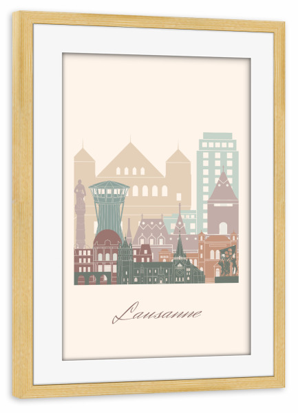 Poster mit Rahmen kiefer "Skyline von Lausanne-Salbeigrün" artboxONE - Städte,Reise,Architektur,Kartografie