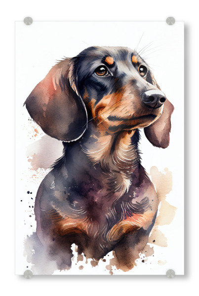 Acrylglasbild "Dackel-Porträt-Aquarell" artboxONE - Tiere - Tier,Leinwand,Kunst,Leinwand,Bunte,Hübsch,Dackel,Hund,Farbe,Malerei,Porträt,Aquarell,Weiß
