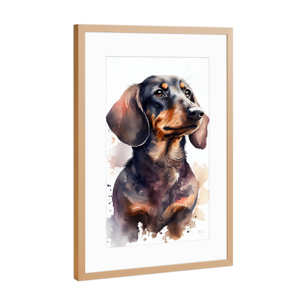Poster mit Rahmen Kupfer "Dackel-Porträt-Aquarell" artboxONE - Tiere