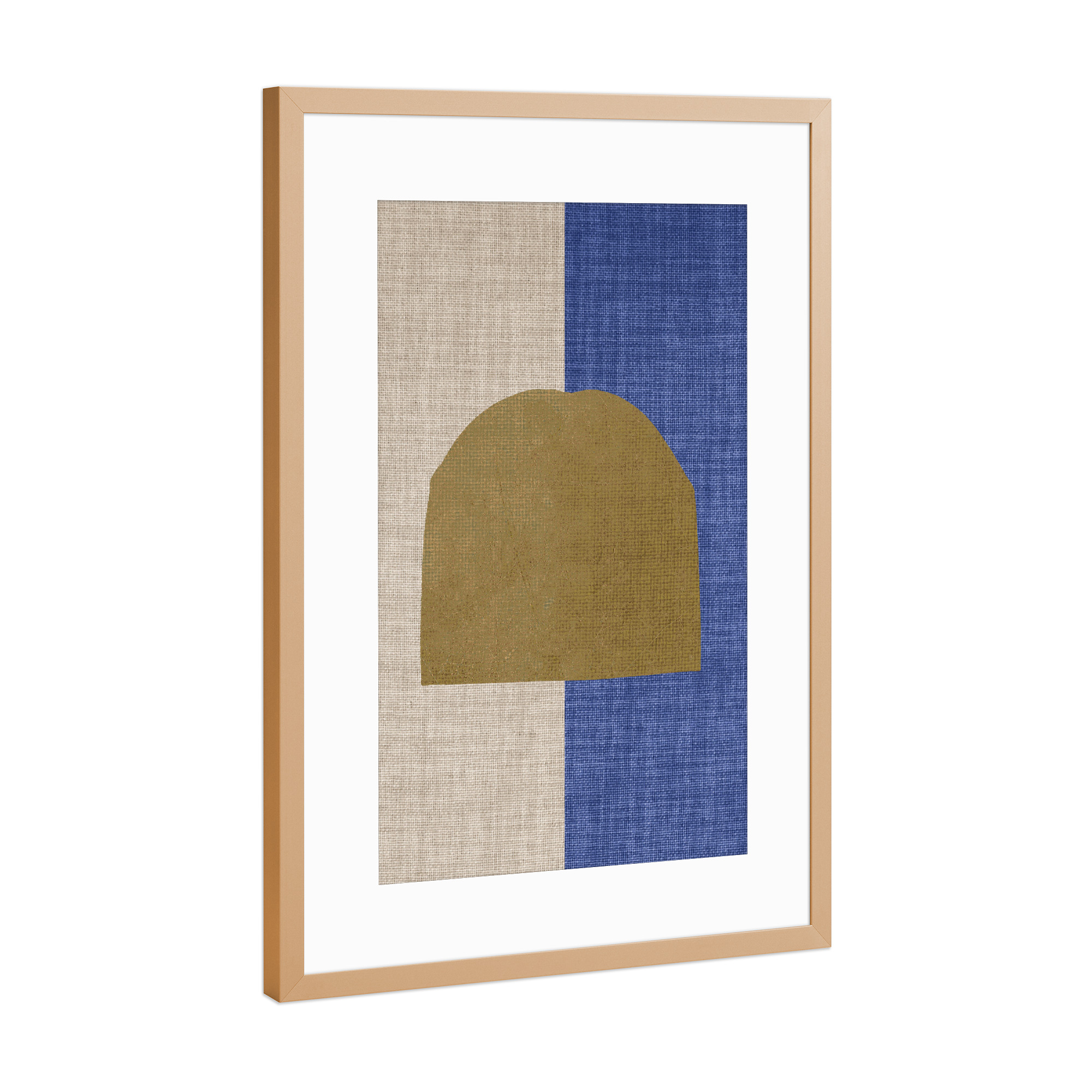 Poster mit Rahmen Kupfer "BLUE Linen - stone" artboxONE - Abstrakt - Japandi,Modern,Art,Wabisabi,Ibiza,Kunstdruck,Vacation,Geschenk,Einrichtung