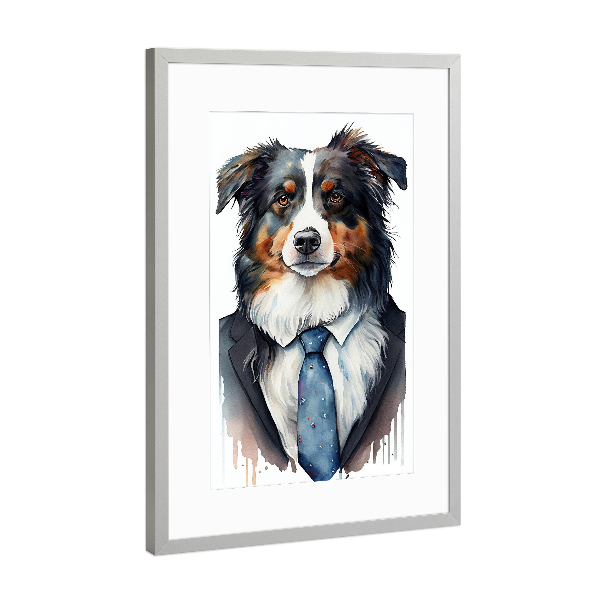 Poster mit Rahmen Silber "Geschäfts Schäferhund" artboxONE - Tiere,Lustig