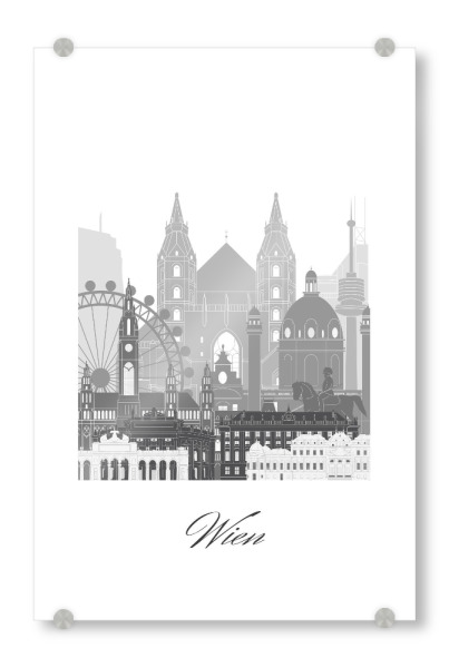 Acrylglasbild "Wiener Skyline schwarz-weiß" artboxONE - Städte,Reise,Architektur,Städte / Wien,Kartografie