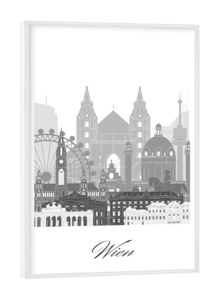 Poster mit weißem Rahmen "Wiener Skyline schwarz-weiß" artboxONE - Städte,Reise,Architektur,Städte / Wien,Kartografie