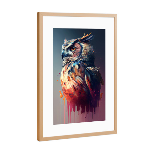Poster mit Rahmen Kupfer "Eulenporträtmalerei" artboxONE - Tiere - Tier,Kunst,Vogel,Leinwand,Bunte,Hübsch,öl,Eule,Farbe,Malerei,Porträt,Aquarell