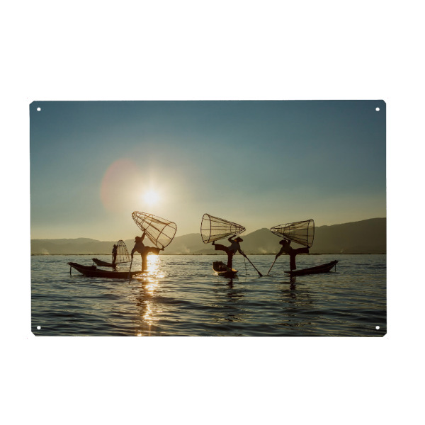 Holzbild "Inle See in Burma" artboxONE - Menschen,Reise / Asien - Inle see,Myanmar,Burma,See,Fischer,Asien,Natur,Landschaft,Sonnenuntergang
