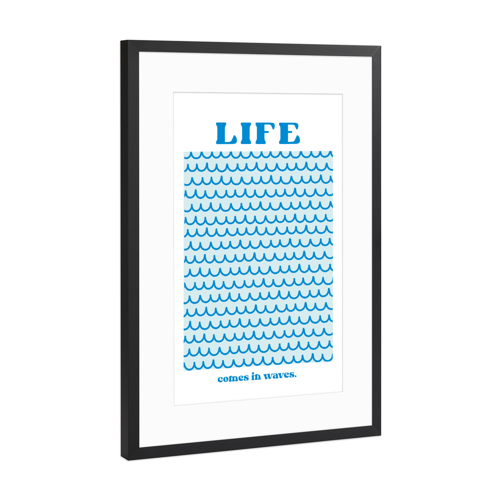 Poster mit Rahmen Schwarz (Metallic) "Das Leben kommt in Wellen" artboxONE - Typografie,Reise / Strand und Meer