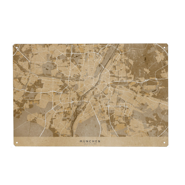 Holzbild "Sepiakarte von München" artboxONE - Städte / München - München,Sepia,Karte,Deutschland,Alt,Antik,Distressed,Vintage