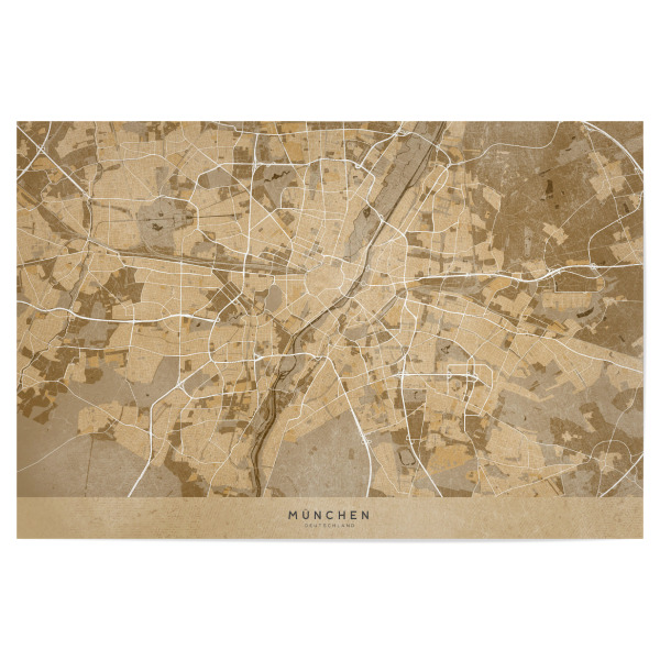 Poster 30x20 cm "Sepiakarte von München" artboxONE - Städte / München - München,Sepia,Karte,Deutschland,Alt,Antik,Distressed,Vintage