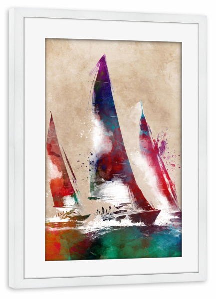 Poster mit Rahmen weiß "Segelboote Sportart B" artboxONE - Sport,Sport / Sommerspiele - Boot,Boote,Segeln,Segeln,Sport,Sport,Wasser