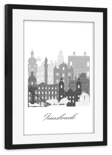 Poster mit Rahmen schwarz "Innsbrucker Skyline schwarz weiß" artboxONE - Städte,Reise,Architektur,Kartografie