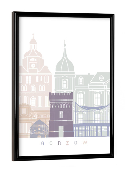 Poster mit schwarzem Rahmen "GORZOW SKYLINE PASTELL" artboxONE - Städte,Architektur - Skyline der wichtigsten städte der welt in pastell