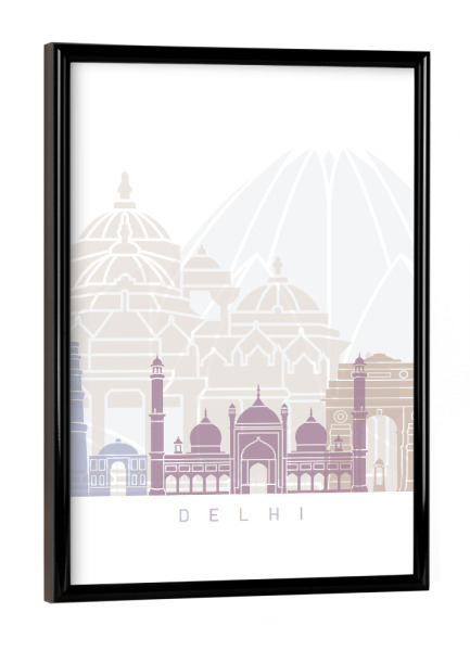 Poster mit schwarzem Rahmen "DELHI SKYLINE PASTELL" artboxONE - Städte,Architektur