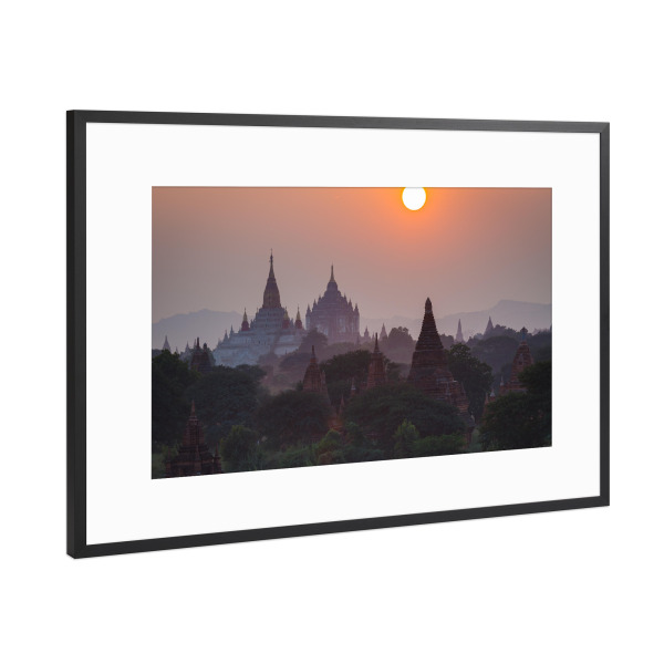 Poster mit Rahmen Schwarz (Metallic) "Bagan im Sonnenuntergang" artboxONE - Architektur,Reise / Asien