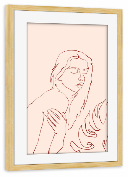 Poster mit Rahmen kiefer "Lueur" artboxONE - Menschen - Skizze,Minimalismus,Minimal,Frau,Feminismus,Tropisch,Botanisch,Ausdruck
