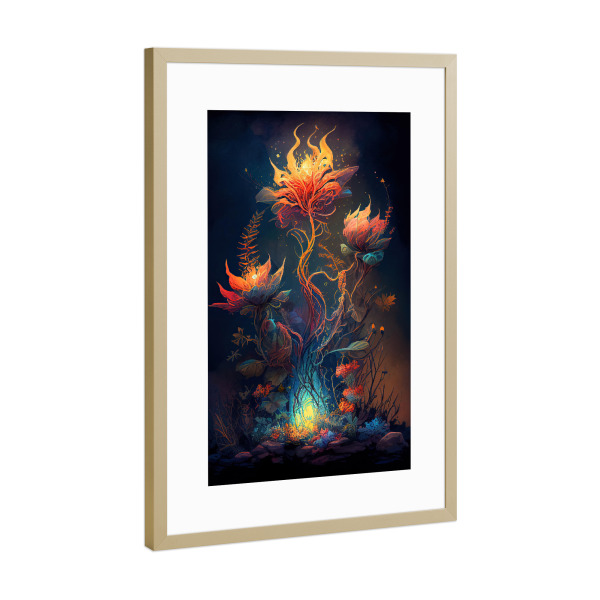 Poster mit Rahmen Gold "Dunkler mystischer Garten" artboxONE - Abstrakt