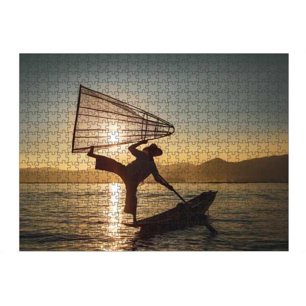 artboxONE Puzzle "Sonnenuntergang mit Fischer" artboxONE - Menschen,Reise / Asien