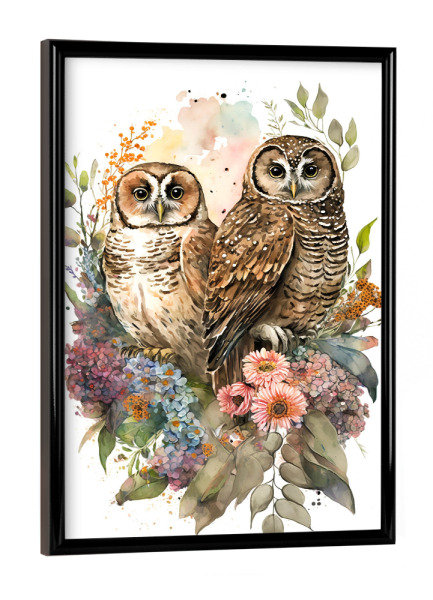 Poster mit schwarzem Rahmen "Zwei Eulen" artboxONE - Floral,Tiere