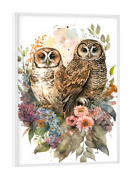 Poster mit weißem Rahmen "Zwei Eulen" artboxONE - Floral,Tiere