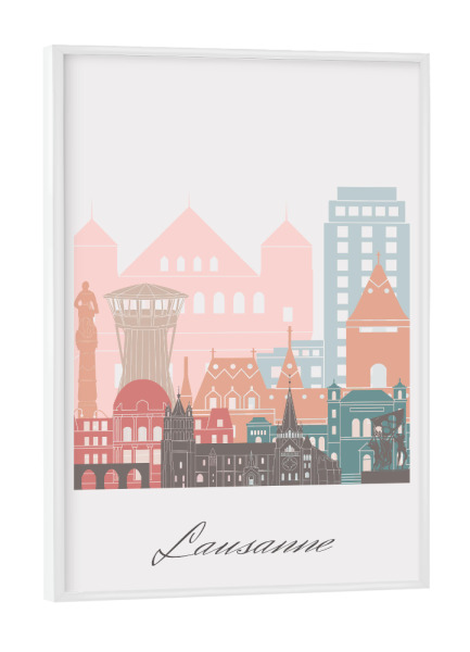 Poster mit weißem Rahmen "Pastellstil-Skyline von Lausanne" artboxONE - Städte,Reise,Architektur,Kartografie