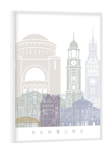 Poster mit weißem Rahmen "HAMBURG SKYLINE PASTELL" artboxONE - Städte,Architektur