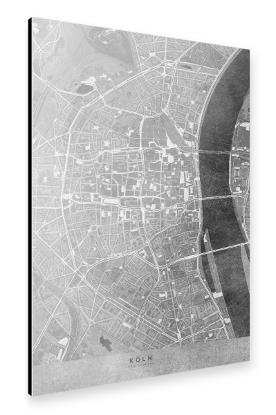 Alu-Dibond "Graue Karte der Kölner Innenstadt" 30x20 cm artboxONE