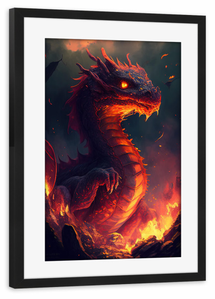 Poster mit Rahmen schwarz "Baby-Feuerdrachen-Malerei" artboxONE - Tiere