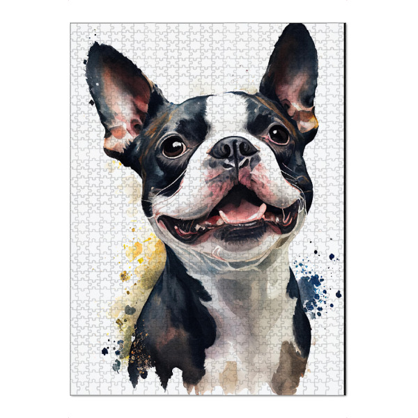 Puzzle Ravensburger "Boston-Terrier-Porträt" artboxONE - Tiere - Tier,Leinwand,Kunst,Leinwand,Bunte,Hübsch,Hund,Farbe,Malerei,Porträt,Aquarell,Weiß