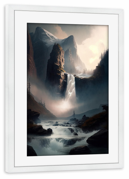 Poster mit Rahmen weiß "Dramatischer alpiner Wasserfall" artboxONE - Natur,Reise