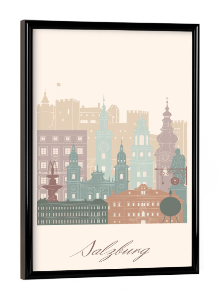 Poster mit schwarzem Rahmen "Salzburger Skyline in Salbeigrün" artboxONE - Städte,Reise,Architektur,Kartografie