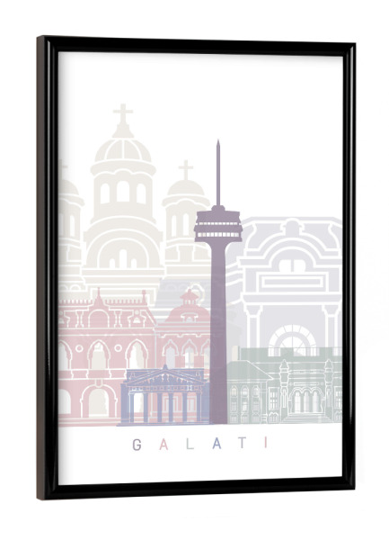 Poster mit schwarzem Rahmen "GALATI SKYLINE PASTELL" artboxONE - Städte,Architektur