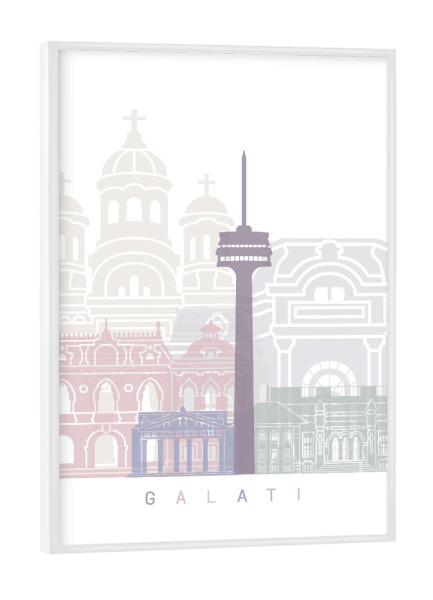 Poster mit weißem Rahmen "GALATI SKYLINE PASTELL" artboxONE - Städte,Architektur
