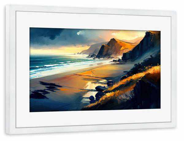 Poster mit Rahmen weiß "Ozean bei Sonnenuntergang" artboxONE - Natur,Reise / Strand und Meer