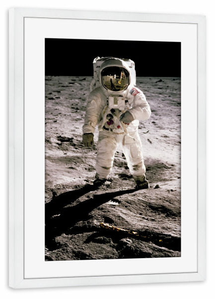 Poster mit Rahmen weiß "Buzz Aldrin auf dem Mond" artboxONE - Reise,Für Kinder,Für Papa,Männer,Galaxy