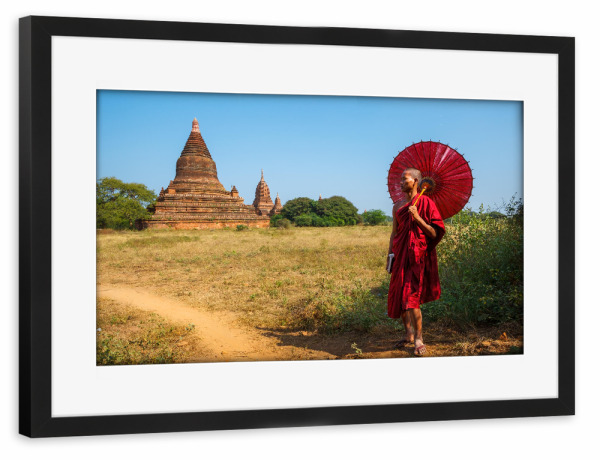 Poster mit Rahmen schwarz "Bei den Tempeln von Bagan" artboxONE - Architektur,Reise / Asien,Männer