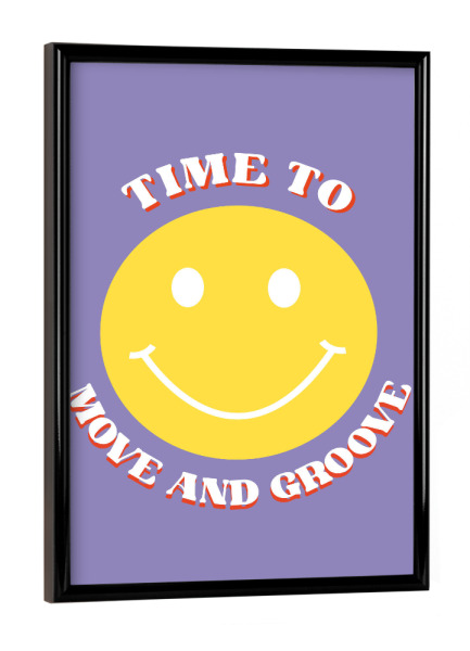 Poster mit schwarzem Rahmen "Move and Groove lila/gelb" artboxONE - Typografie,Für Kinder,Comic,Lustig