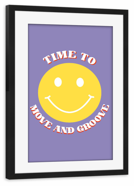 Poster mit Rahmen schwarz "Move and Groove lila/gelb" artboxONE - Typografie,Für Kinder,Comic,Lustig