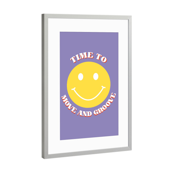 Poster mit Rahmen Silber "Move and Groove lila/gelb" artboxONE - Typografie,Für Kinder,Comic,Lustig