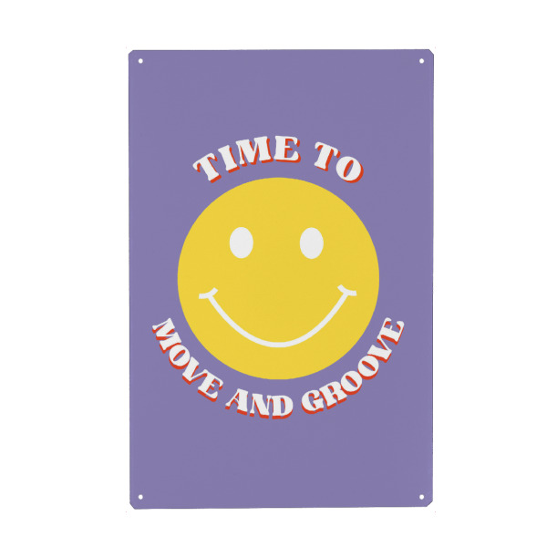 Metall Poster "Move and Groove lila/gelb" artboxONE - Typografie,Für Kinder,Comic,Lustig