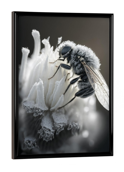 Poster mit schwarzem Rahmen "Frozen Bee" artboxONE - Natur,Tiere - Macro,Bee,Biene,Blume,Frozen,Art,Ai,Photography,Eis,Ice
