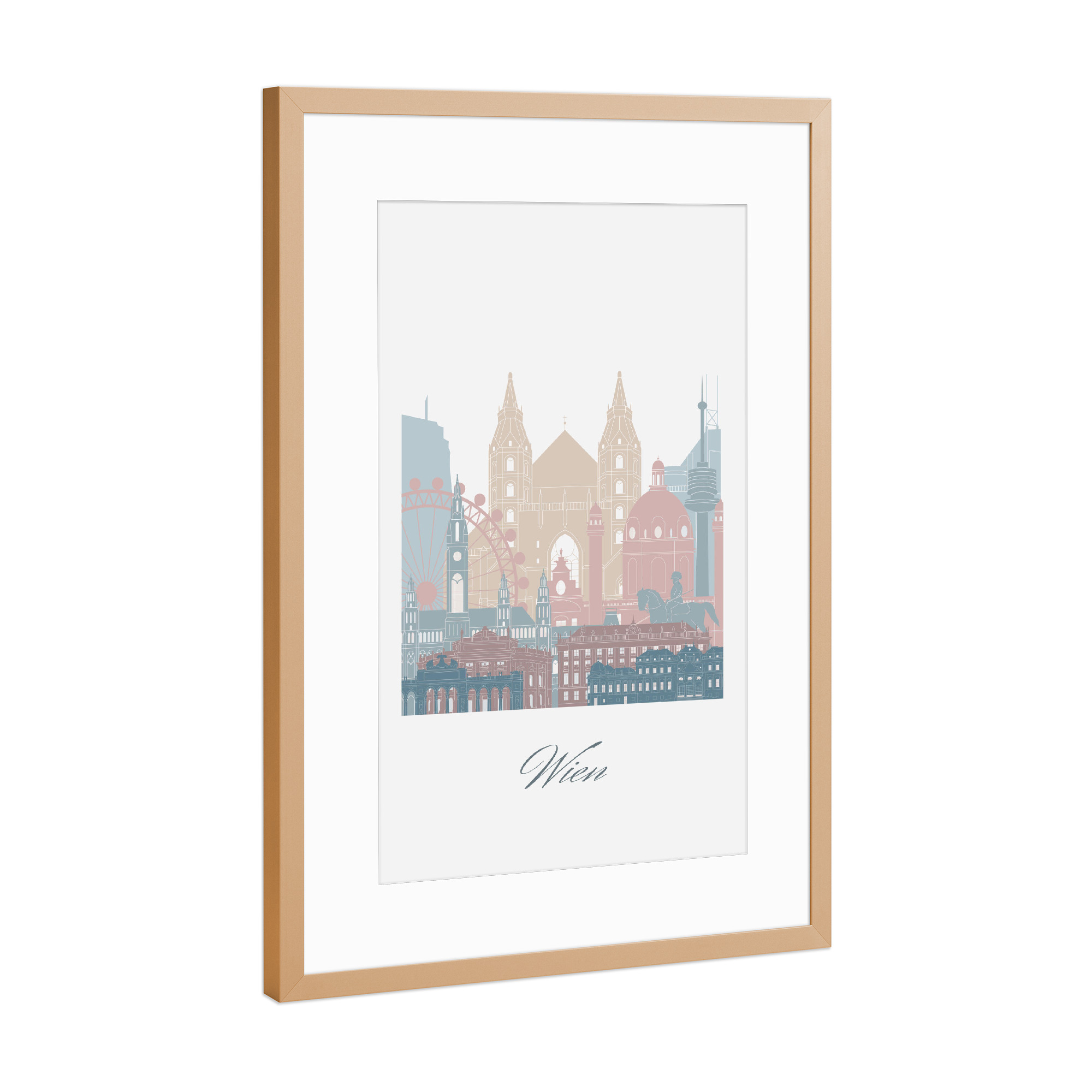Poster mit Rahmen Kupfer "Wiener Skyline in Erdtönen" artboxONE - Städte,Reise,Architektur,Städte / Wien,Kartografie