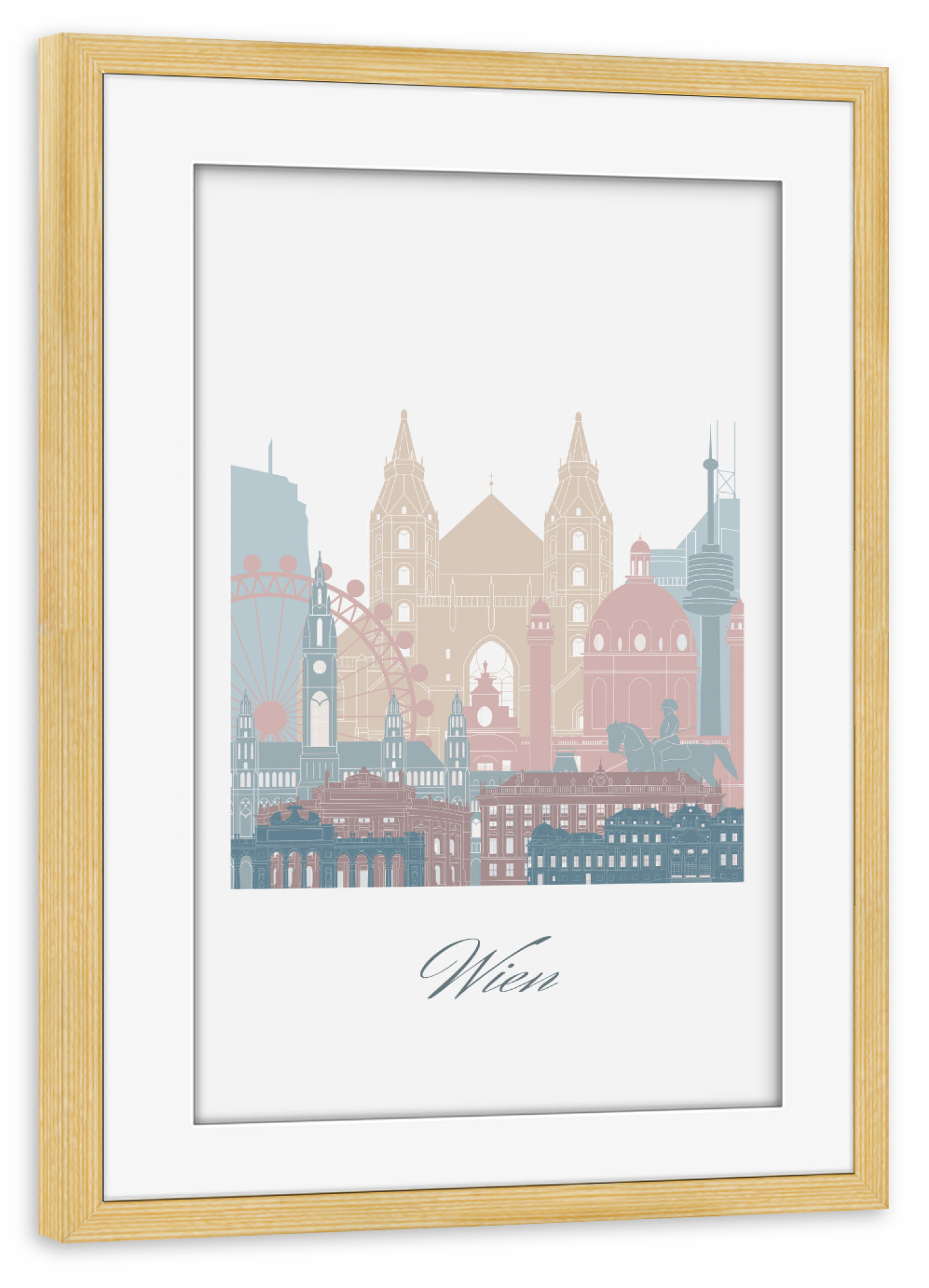 Poster mit Rahmen kiefer "Wiener Skyline in Erdtönen" artboxONE - Städte,Reise,Architektur,Städte / Wien,Kartografie