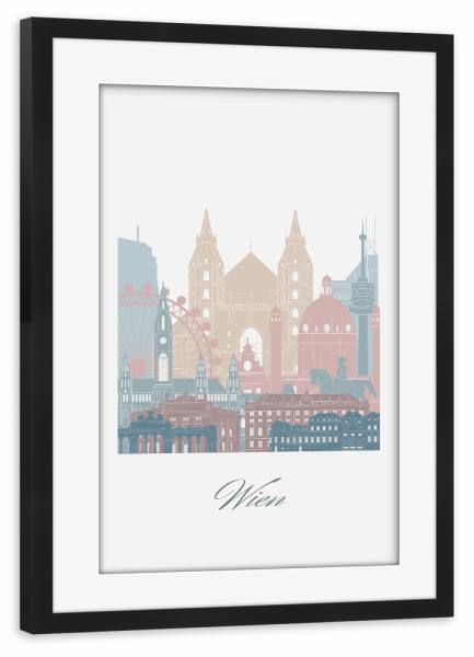 Poster mit Rahmen schwarz "Wiener Skyline in Erdtönen" artboxONE - Städte,Reise,Architektur,Städte / Wien,Kartografie
