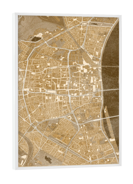 Poster mit weißem Rahmen "Sepiakarte der Kölner Innenstadt" artboxONE - Städte / Köln,Kartografie