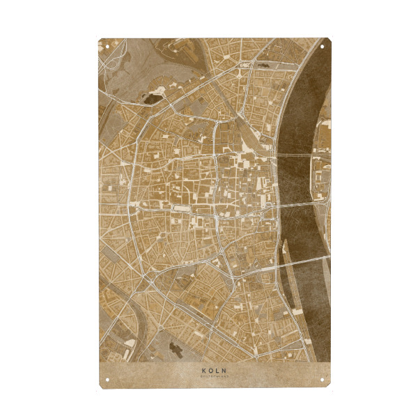 Metall Poster "Sepiakarte der Kölner Innenstadt" artboxONE - Städte / Köln,Kartografie - Colonia,Köln,Deutschland,Karte,Sepia,Vintage,Alt,Antik