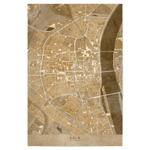 Poster "Sepiakarte der Kölner Innenstadt" artboxONE - Städte / Köln,Kartografie - Colonia,Köln,Deutschland,Karte,Sepia,Vintage,Alt,Antik