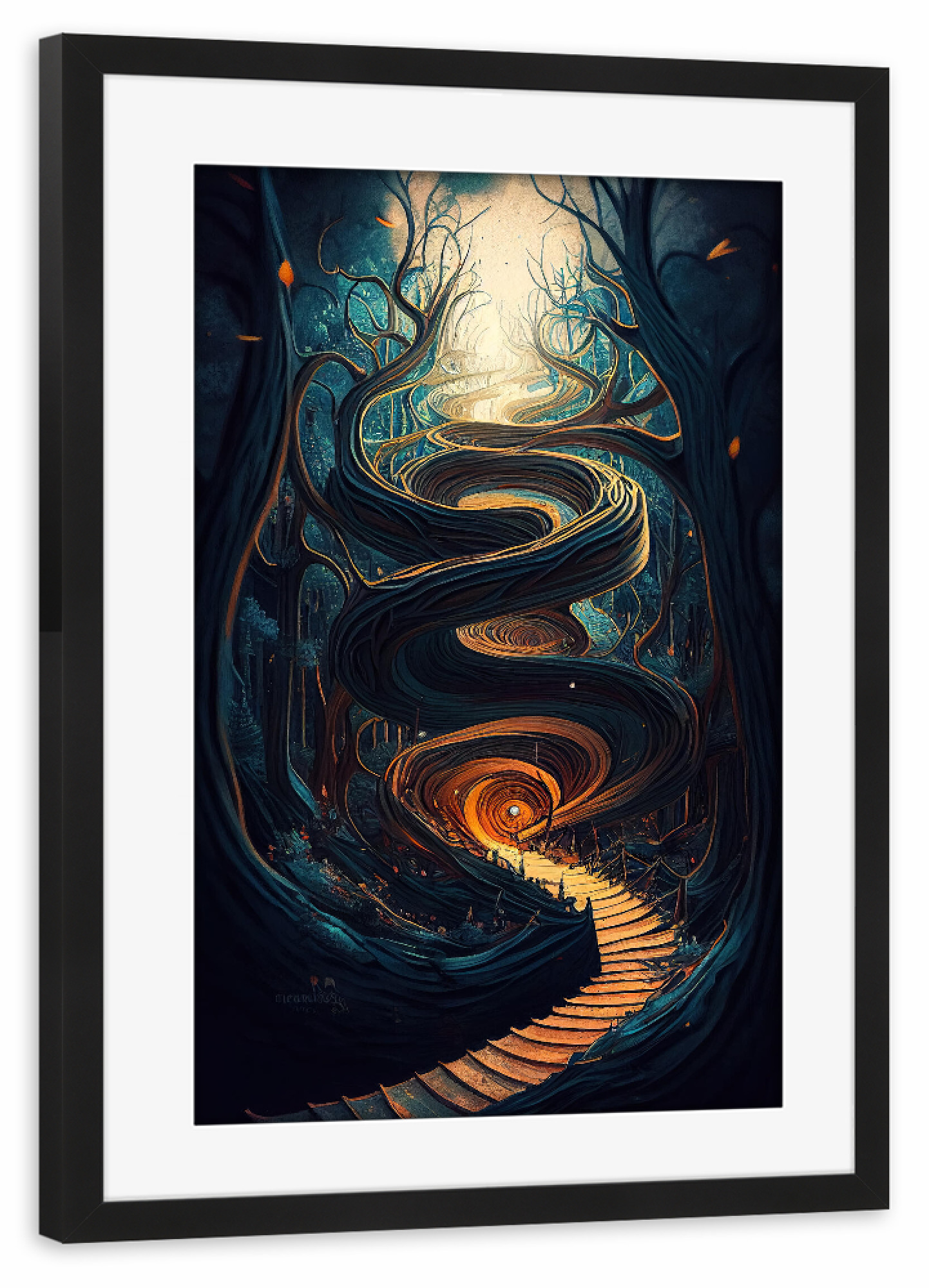Poster mit Rahmen schwarz "Verdrehter surrealer Fantasiewald" artboxONE - Abstrakt