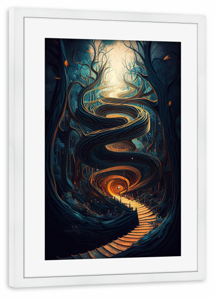 Poster mit Rahmen weiß "Verdrehter surrealer Fantasiewald" artboxONE - Abstrakt