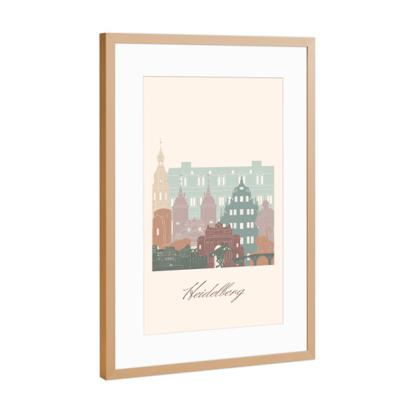 Poster mit Rahmen Kupfer "Heidelberger Skyline Salbeigrün" artboxONE - Städte,Reise,Architektur,Kartografie